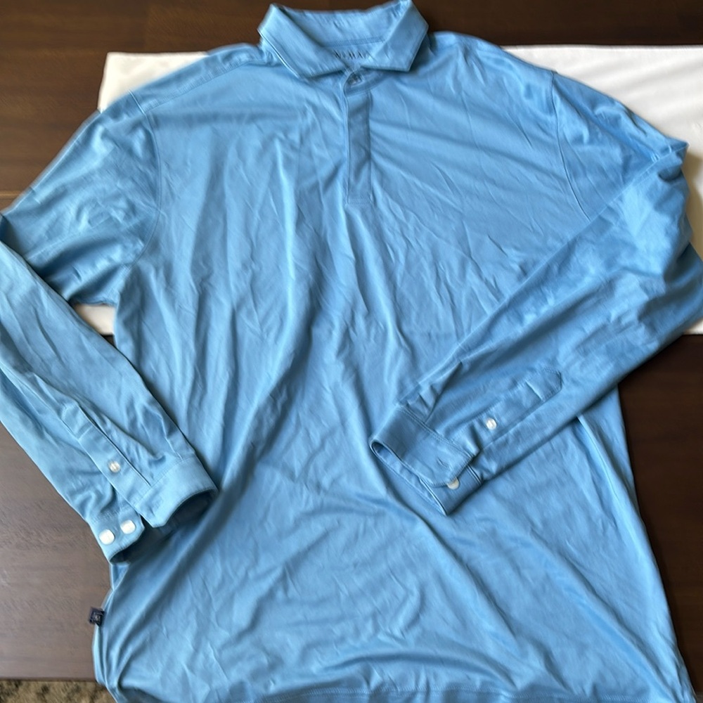 MIZZEN + MAIN Long Sleeve Blue Performance Polo Size Large Trim